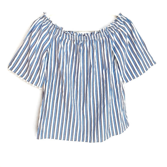 TRINA TURK Aleja Striped Off The Shoulder PomPom Tassels Top Size XSmall - Picture 2 of 4